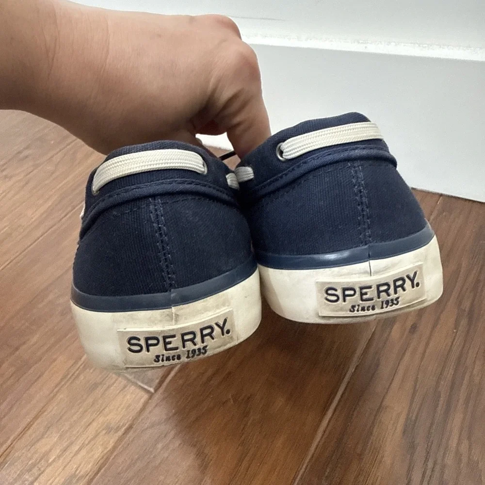 Sperry Top-Sider Canvas Boat Shoes Men's 8.5 Navy Deck Loafers Lace Up Nautical